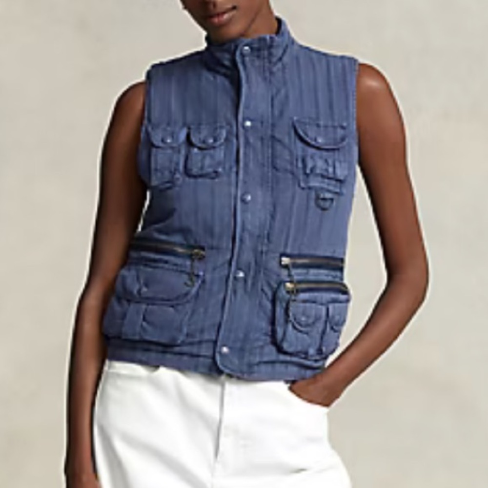{NWT} Denim & Supply by Polo Ralph Lauren | Cotton Silk Utility Vest Blue (L)